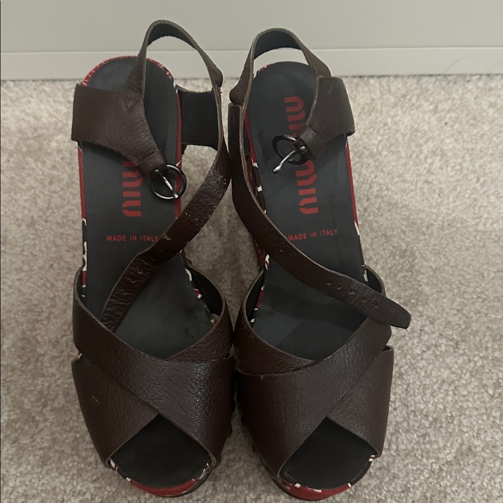 Miu Miu Dark Brown Leather Sandals
